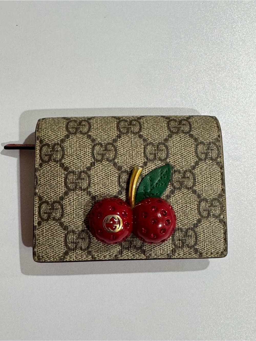 🍒 Authentic Gucci Supreme Cherry Compact Wallet Red Leather